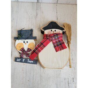 Vintage snowman broom sign figure unique rustic home decor set